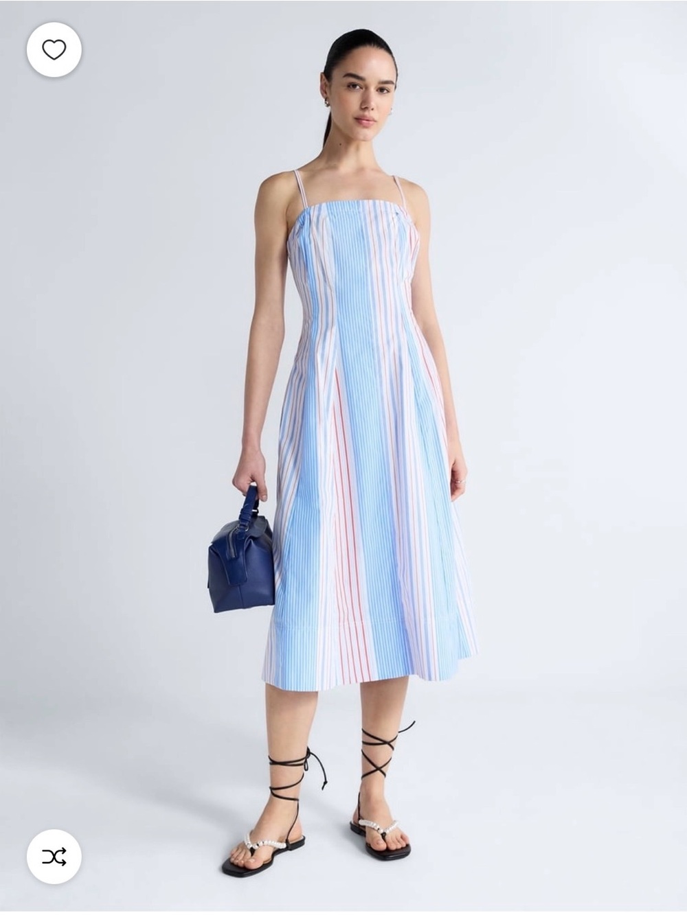 Striped Spaghetti‑Strap Midi Dress in Blue and White